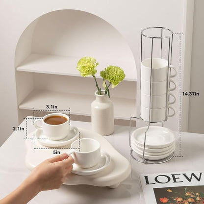 Sweejar Ceramic Espresso Cups Set of 6, Espresso Cup Stackable, 4 Oz Stackable - Image 3