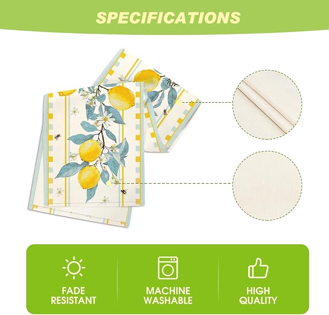 Artoid Mode Light Blue Lemon Tree Flower Bee Summer Table Runner, Seasonal - Image 5