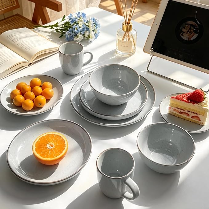 Stoneware Euro-Nordic 20pc Dinnerware Set, Shiny White - Image 5