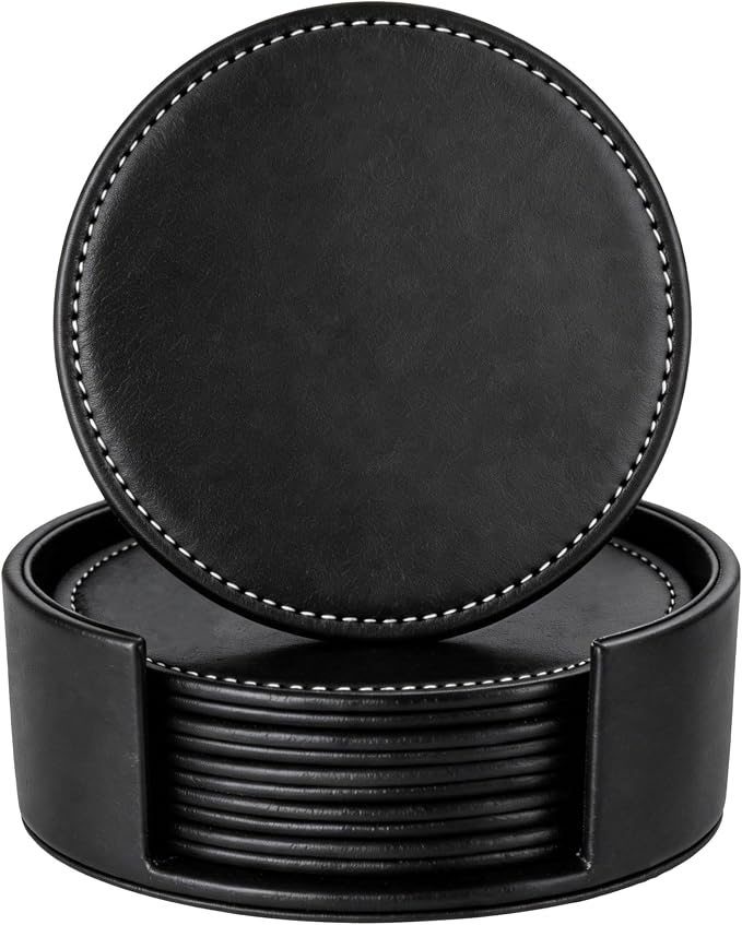Set of 6 Round Leather Bar Coasters by AUMISKY