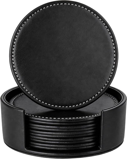 Set of 6 Round Leather Bar Coasters by AUMISKY