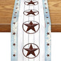 Texas Star Table Runner, Rustic Farmhouse Western Blue Wooden Red Star Barn by Unknown