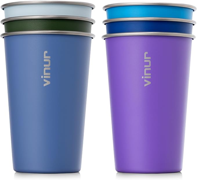 VINUR Stainless Steel Cups 16 oz Metal Drinking Glasses 6 Pcs | Stainless Steel by Vinur