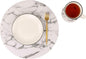 Set of 8 Marble Round Placemats and Coasters, Faux Leather Waterproof Table Mats by JOVONO