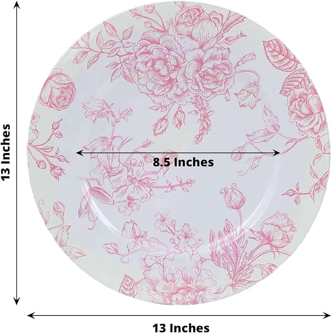 Efavormart 6 Pack White Pink Floral Acrylic Charger Plates in French Toile - Image 3