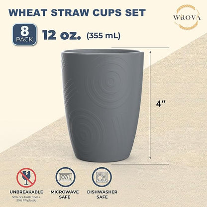 Wrova Wheat Straw Cups 8 PCS Good Alternative to Plastic Reusable Cups 12 oz - Image 2