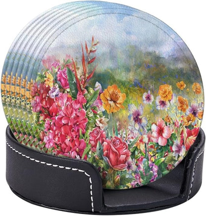 6 Pcs Flower Rose Spring Floral Leather Coasters - Image 6