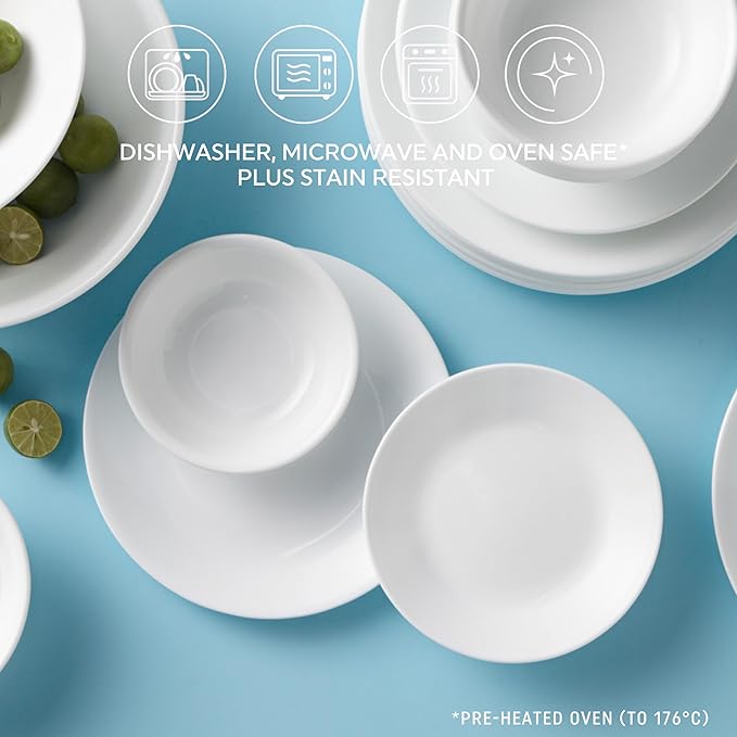 Corelle Vitrelle 6-Piece Bowl Set Triple Layer Glass and Chip Resistant, 20-Oz Lightweight Round Bowls, Winter Frost White