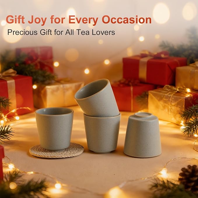 6.7 Ounce Janpanese Tea Cup Set of 4, Matte Grey | Ceramic Matcha Cup - Image 6