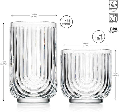 Glaver's 16-Piece Drinking Glass Set, Art Deco Ribbed Arch Design, 17oz - Image 4