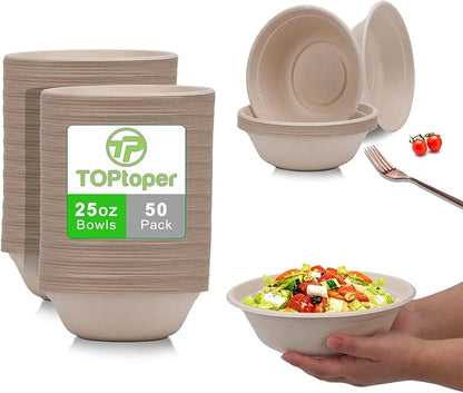 TOPtoper 25Oz 50Pack Large Paper Bowls, Disposable Bowls Bulk Leakproof and by TOPtoper