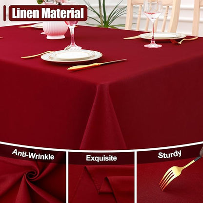 Smiry Rectangle Table Cloth Linen Textured, Waterproof Spillproof Anti-Wrinkle Burlap Tablecloth, Washable Decorative Fabric Table Cover for Dining, Party, Banquet, 60 x 120 Inch, Red
