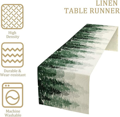 Green Forest Pine Trees Table Runner, Woodland Tabletop Scarf Home Kitchen - Image 4