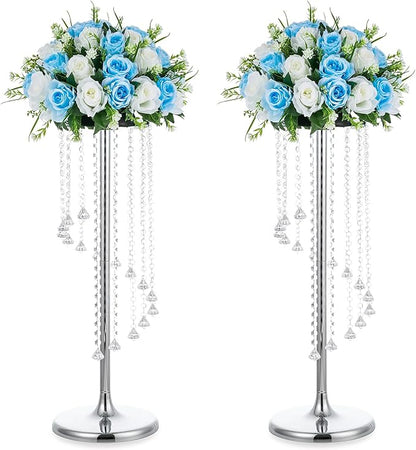 Nuptio 2 Pcs 27.6inch Tall Wedding Centerpieces Silver Vases Crystal Flower Vase Metal Flowers Stand for Party Tables Decorations - Elegant Bulk Weddings Decoration Table Chandelier Centerpiece stands