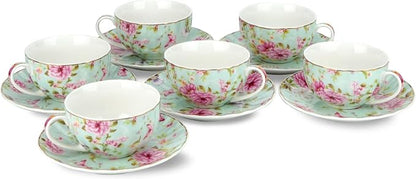 BTaT- Floral Tea Cups and Saucers, 7 oz, Fine Porcelain Teacup Set - Image 7