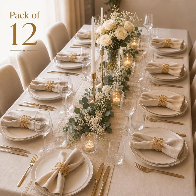 ALPHA Living HOME Gold Napkin Rings 12 Set of Premium 100% Metal, - Image 7