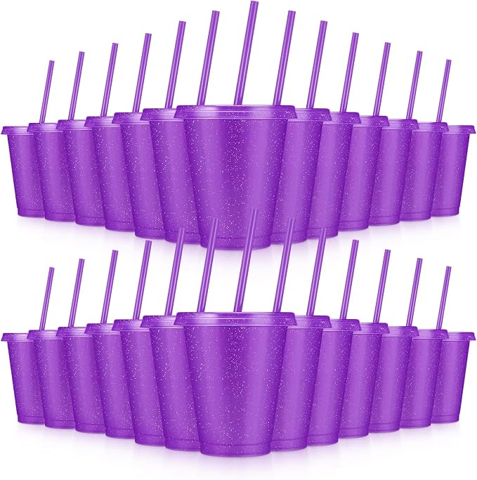 24 Pcs Plastic Tumblers with Lids and Straws, Reusable Cups with Lids Plastic by LEIFEOSH