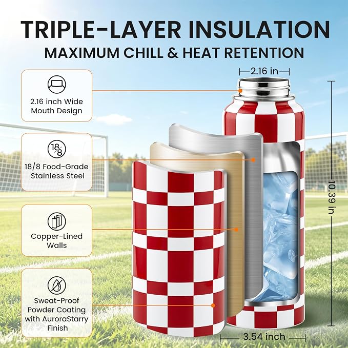 RAYMYLO Insulated Water Bottle 40 oz, Triple Wall Vacuum Stainless Steel | - Image 6