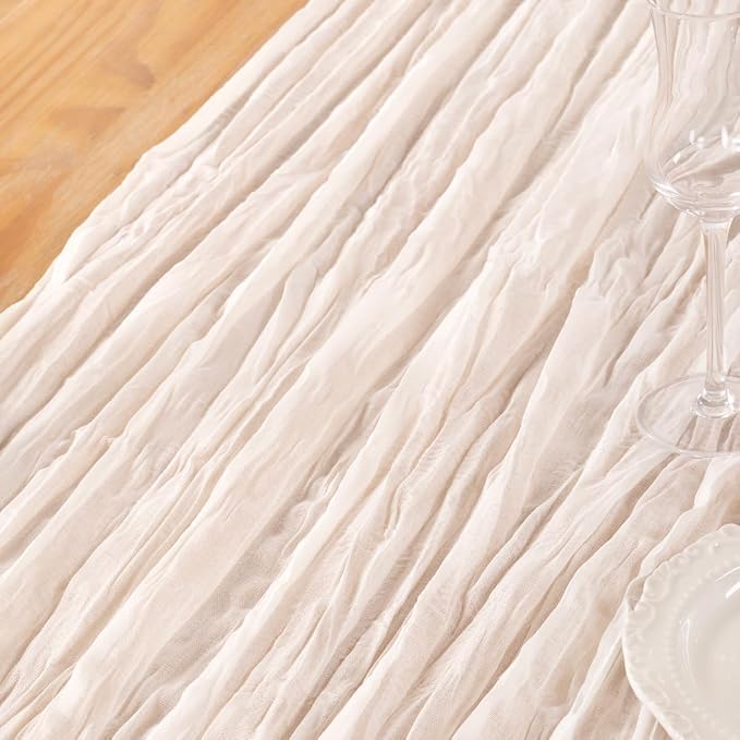 DeZerlor Ivory White Cheesecloth Table Runners 4 Pack Summer Boho Runners | - Image 7