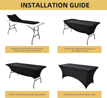 10-Pack 8ft Black Spandex Table Covers for Rectangle Folding Tables - Washable Elastic Tablecloth - Ultimate Fitted Table Protector for Parties, Trade Shows, Banquet, and Wedding