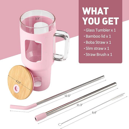 WINSA Glass Tumbler with Straw and Lid, 40 oz, Glass Water Bottles with Time - Image 3