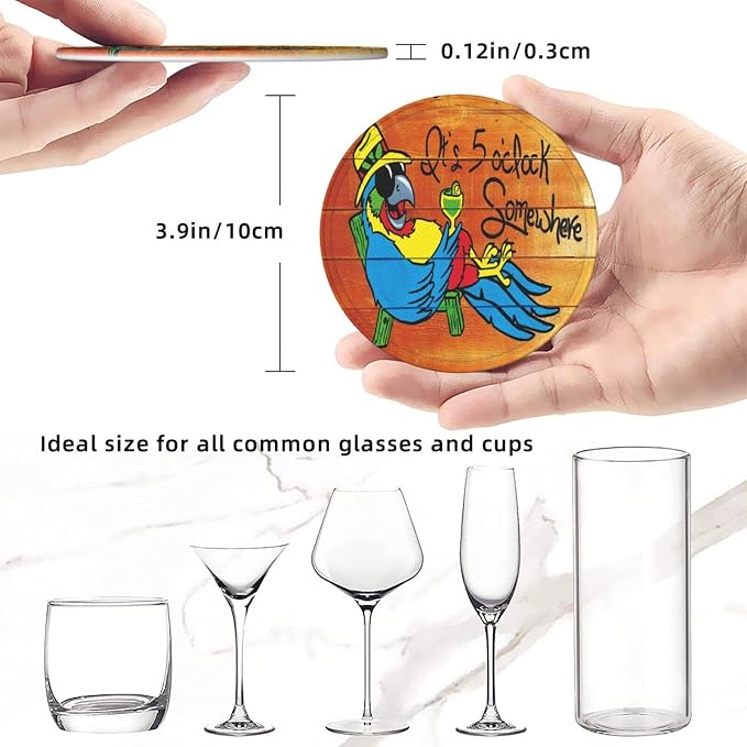 It's 5 O'Clock Somewhere Coasters Set of 6 Pu Leather Drinks Coaster - Image 5