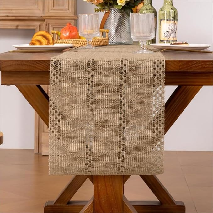 Burlap Boho Table Runner for Spring Home Decor 108 Inches Long, Modern - Image 5