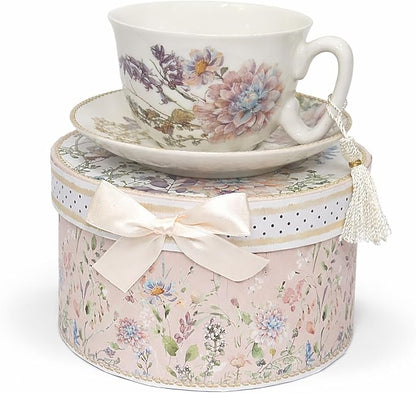STP GOODS Bone China Tea/Coffee Cup and Saucer in Gift Box Fine Bone China by STP-Goods