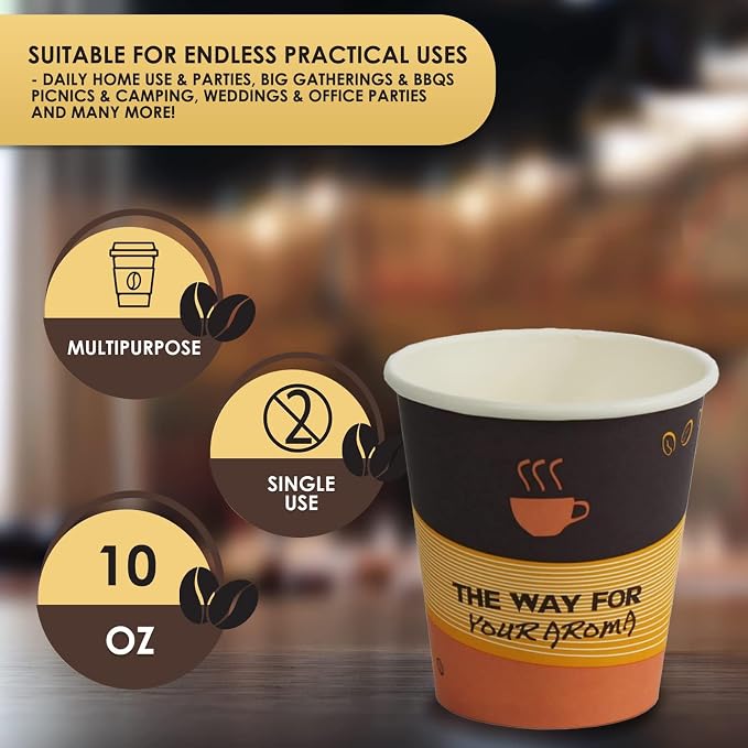 PAMI Disposable Paper Coffee Cups 10 oz, Single-Use, Leak Resistant, 1000 Ct - Image 6