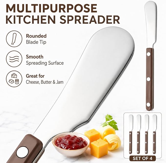 4PCS Stainless Steel Butter Knives Set: 6.3 Inch Cheese Spreader 304 Stainless - Image 3
