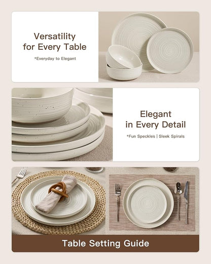 Stoneware Dinnerware Sets with Pasta Bowls, Service - Image 3