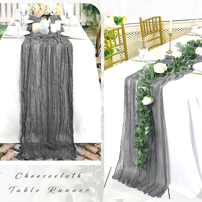6 Pcs Gray 35 x 120 Inches Long Cheesecloth Table Runner 10FT Runner - Image 5