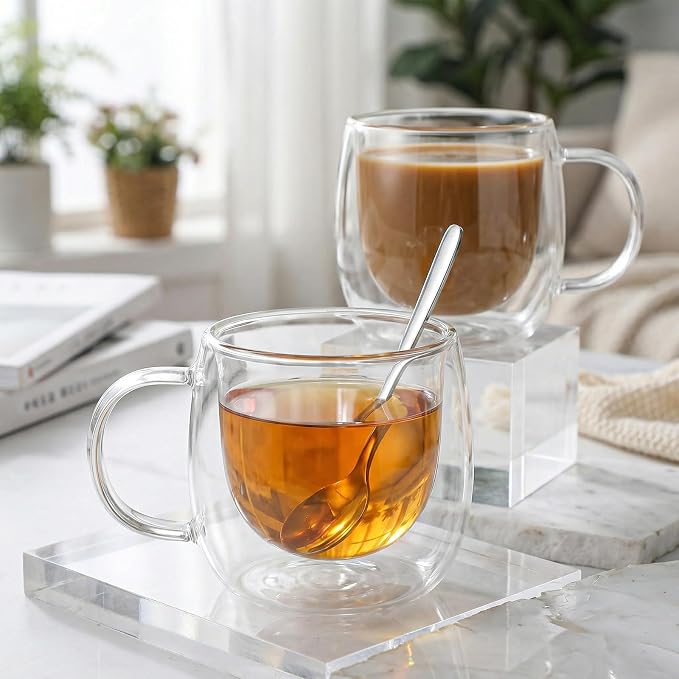 4 Pack Double Walled Glass Coffee Mugs - Image 7