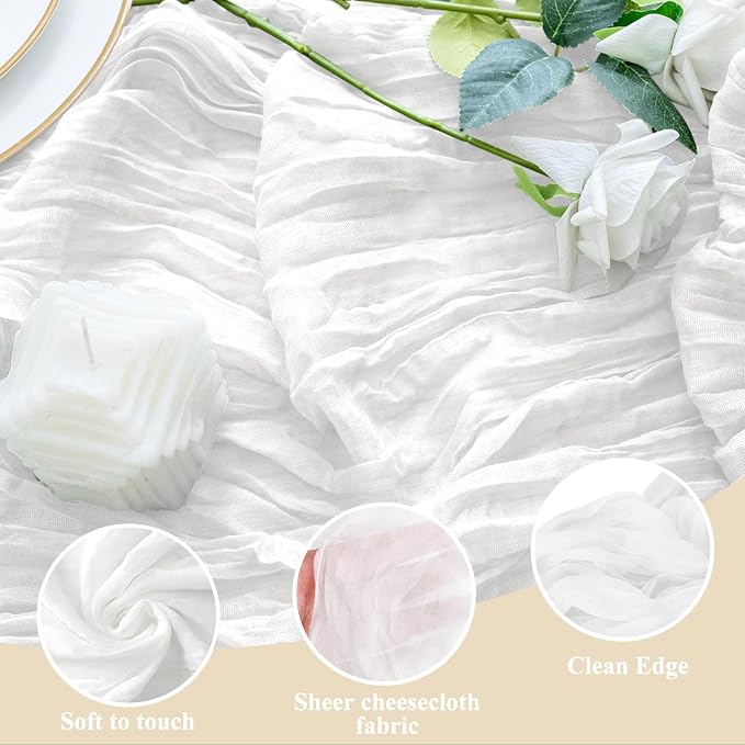 Cheesecloth Table Runner 10FT 3Pcs Ivory Boho Gauze Rustic Sheer Runners | - Image 3