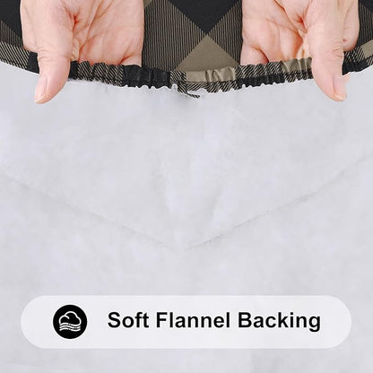 Smiry Rectangle Picnic Table Cloth, Elastic Waterproof Fitted Vinyl Tablecloths, Flannel Backed Buffalo Plaid Table Covers for Dining, Camping, Outdoor (Black and Khaki, 30" x 48")