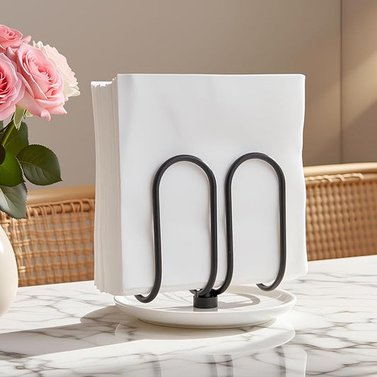 VROOMIUM Napkin Holder for Table, Effortless Cleaning Ceramic Base, 1 lb Weight, Black Napkin Holders for Paper Napkins, Servilleteros para Mesas