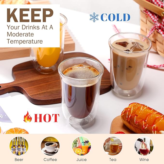 8 Pack 10 oz Double Walled Coffee Mugs Glass Espresso Cups without Handle Clear - Image 4