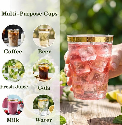 DaYammi 200 Pack Gold Plastic Cups 10 Oz Clear Cup Gold Rimmed Disposable Wine - Image 6