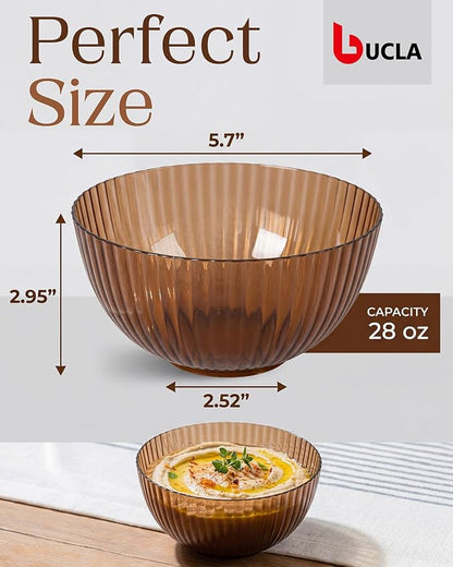 bUCLA 12 PCS Plastic Cereal Bowls Set - 28 Oz Clear Brown Disposable Vertical - Image 2