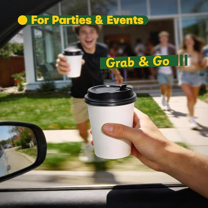 300 Pack 8 oz Disposable Coffee Cups with Lids, Leak-Proof To Go Coffee Cups for Hot/Cold Beverages, Disposable White Paper Cups with Lids for Home Parties, Office, Travel and Events