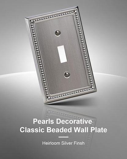 2-Pack Single Toggle Light Switch Cover Plate, Pearls Decorative Switch Plate Covers, Silver 1 Gang Metal Wall Plate, Corrosion Resistant