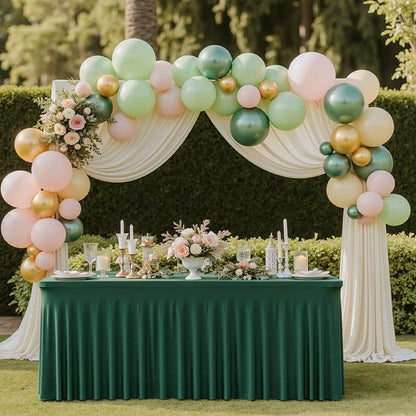 6 Pack Dark Green Rectangle Tablecloth with Elastic Table Skirt – 6FT Fitted Spandex Table Cover, 72 Inch Wrinkle-Resistant & Stretchable for Christmas Party Banquet Buffet Restaurant
