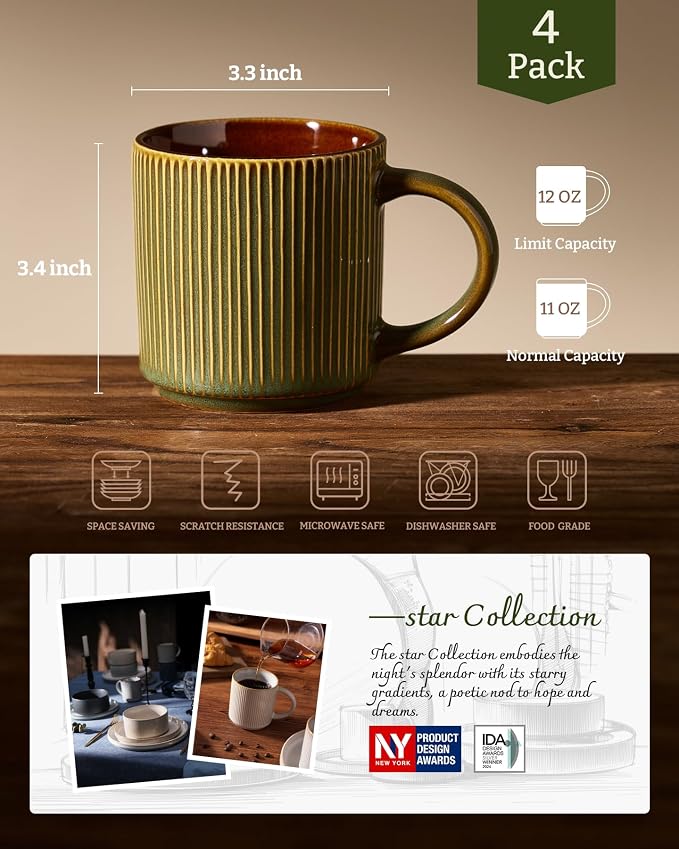 famiware Coffee Mug Set for 4, Star 12 oz Catering Mugs Cup Set - Image 6