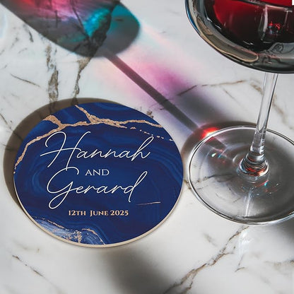 100 Pack Personalized Wedding Coasters, Custom Cardboard Coasters for Drinks with Photo Print and Text, Keepsake Wedding Favors and Gifts for Couples, 3.95" Round (Design 5)
