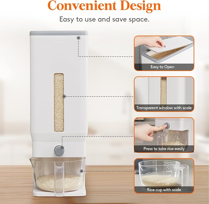 Lifewit Rice Dispenser 25 Lbs, Airtight Storage - Image 4