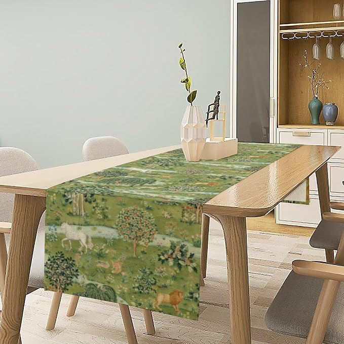 William Morris Floral Table Runner, Vintage Flowers Blue Botanical Printed - Image 2