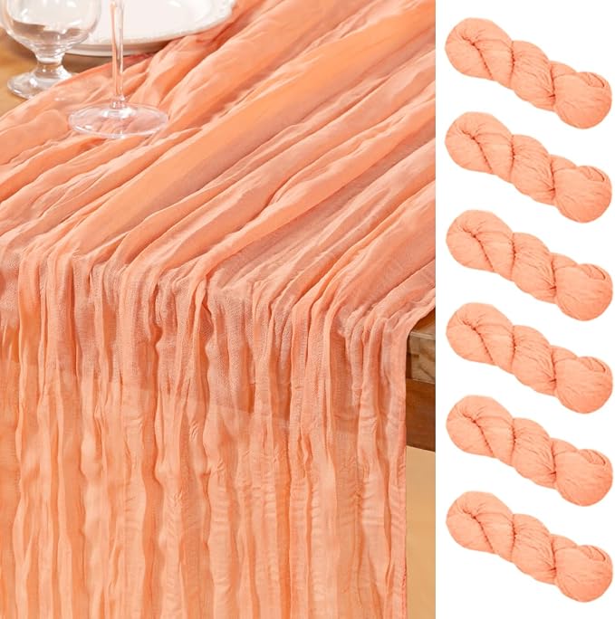 DeZerlor Peach Cheesecloth Table Runners 6 Pack Summer Boho Runners | 120Inches by DeZerlor