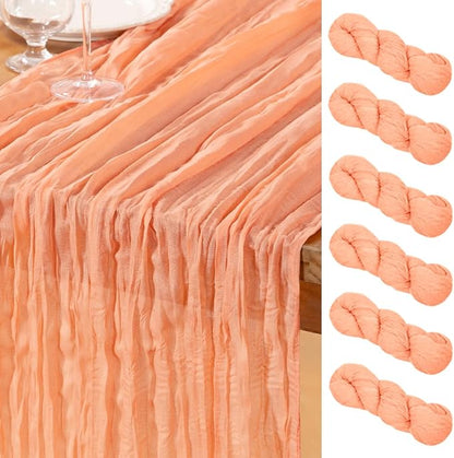 DeZerlor Peach Cheesecloth Table Runners 6 Pack Summer Boho Runners | 120Inches by DeZerlor