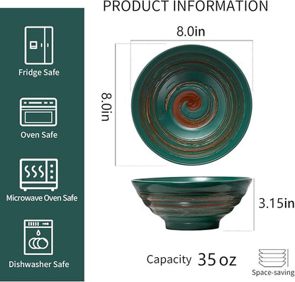 YUN TAO Ramen Bowl Set, 35 Oz Large Multicolor Ceramic Ramen Bowls Set of 4 - Image 2