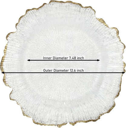 LOYALHEARTDY 25 Pack 13 Inch Charger Plates, Clear Plastic Reef Rim Charger Plates with Gold Rim, Round Decorative Underplates for Wedding, Party, Dinner Table
